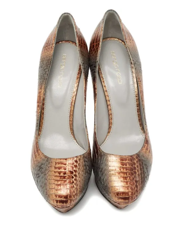 Sergio Rossi Vintage 125mm Platform Snakeskin Pumps | Brown | FARFETCH