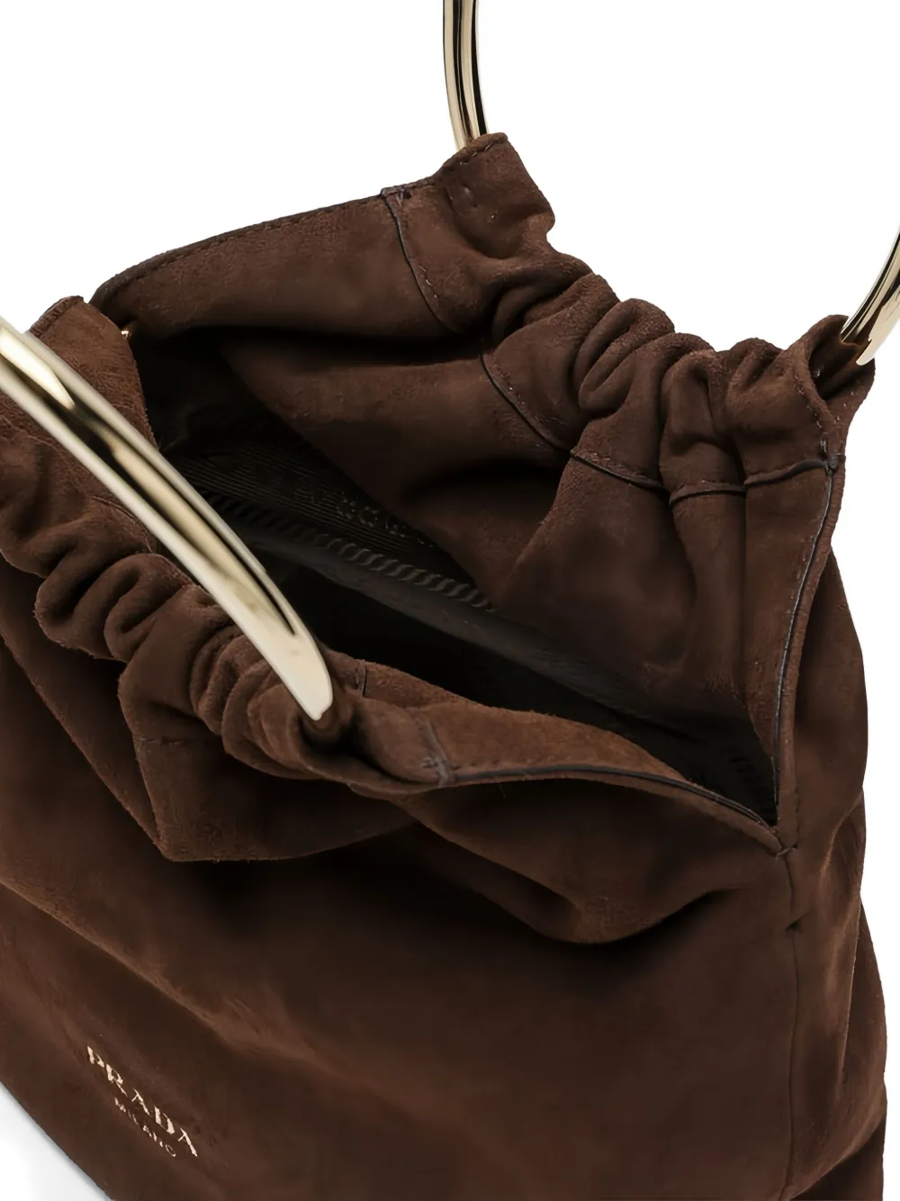 Prada Suède mini bucket-tas met handvat met ring Bruin