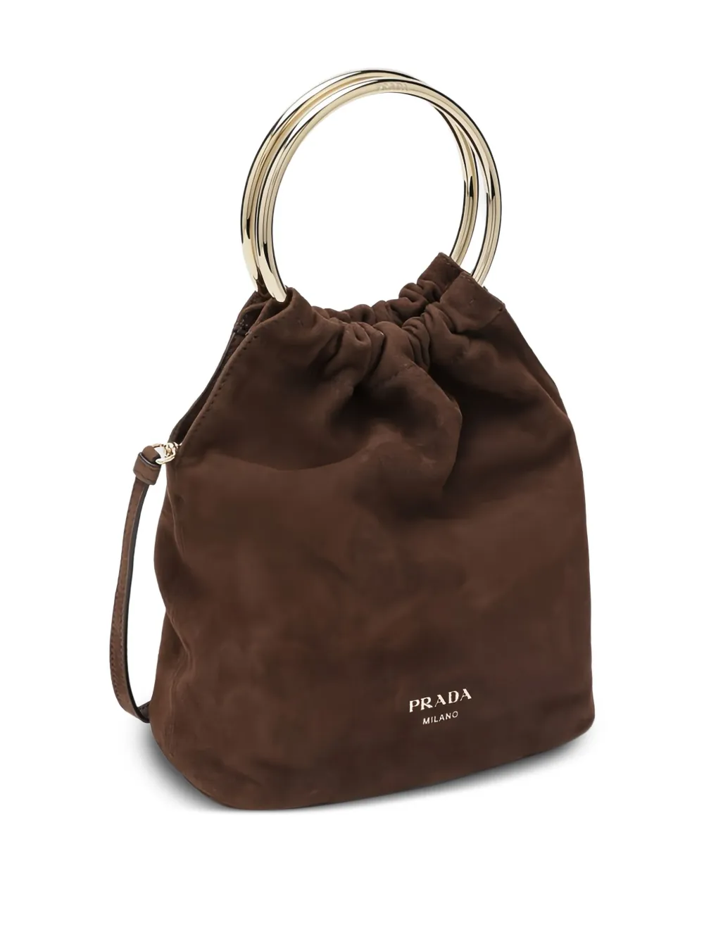  Prada Mini Ring-handle Suede Bucket Bag - Brown 