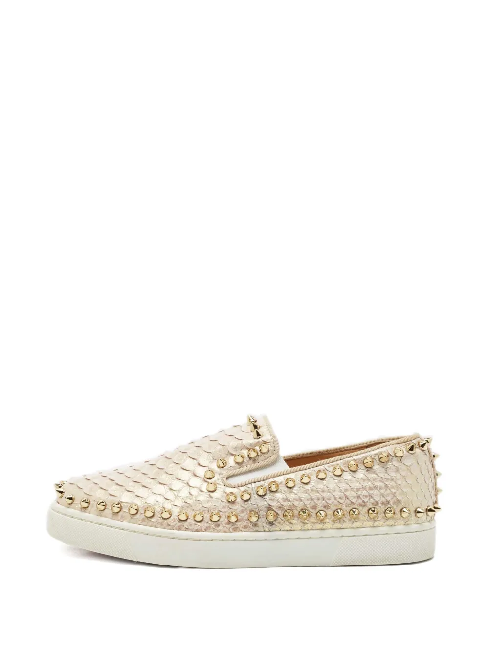 Christian Louboutin Pre-Owned Pink Boat sneakers met slangen-effect en spikes - Beige