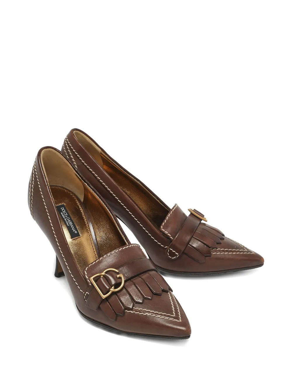 Dolce & Gabbana Pre-Owned 80 mm leren gespschoenen met franje - Bruin
