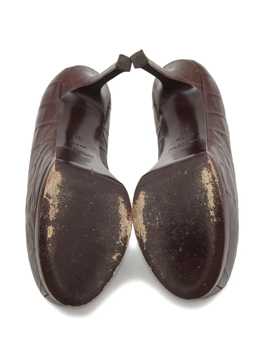 Pre-owned Saint Laurent 105mm Tribtoo Leather Pumps In Brown