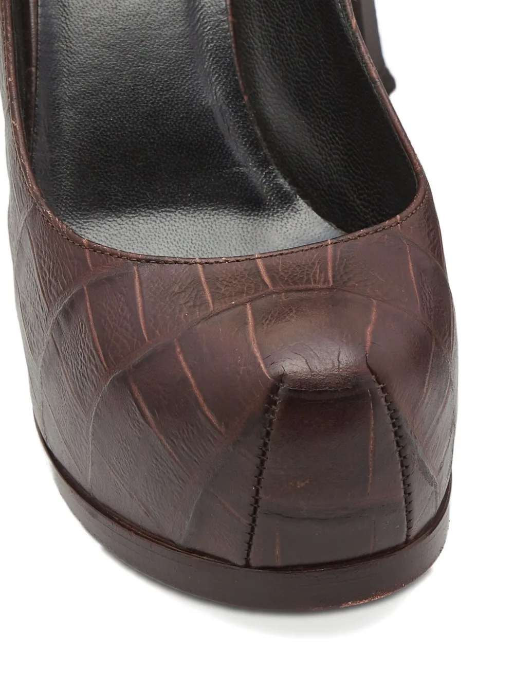 Pre-owned Saint Laurent 105mm Tribtoo Leather Pumps In Brown