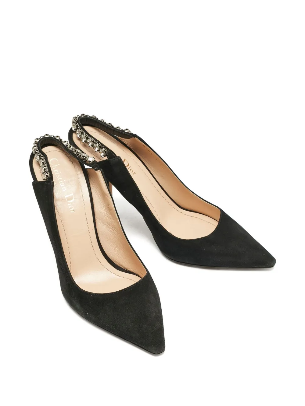 Christian Dior Pre-Owned Suède slingback pumps met kristallen - Zwart