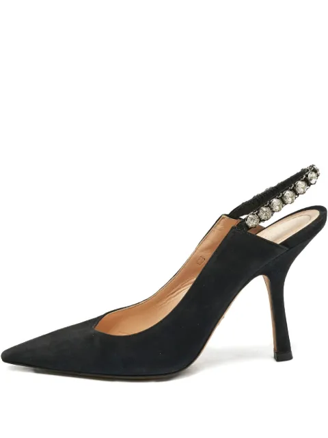 Christian Dior Pre-Owned suede crystal slingback pumps