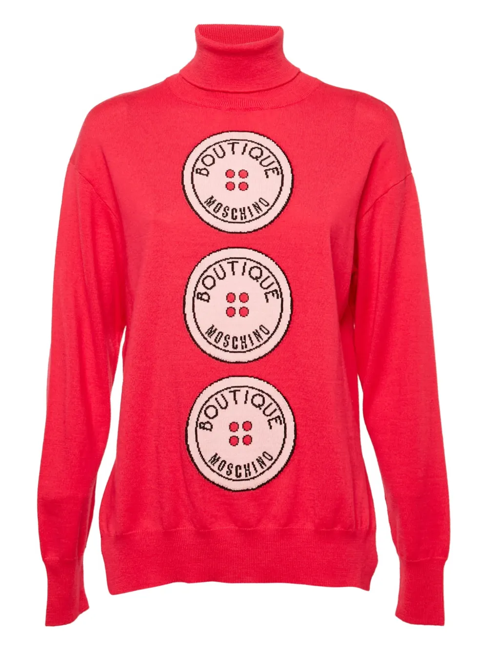Pre-owned Moschino Intarsia-motif Turtleneck Sweater In Pink
