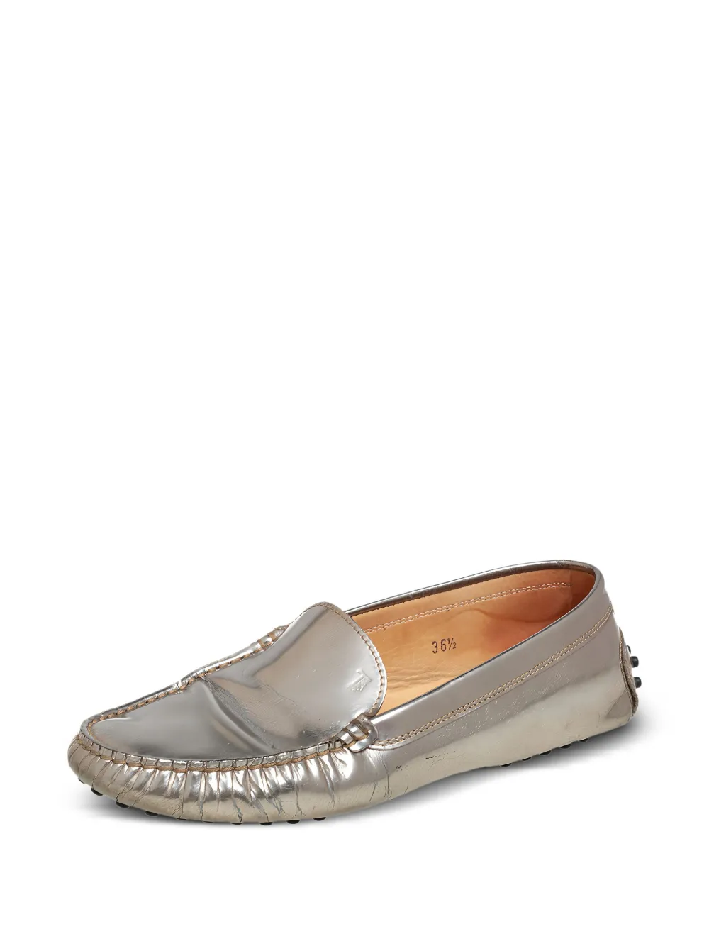 Pre-owned Tod's Vintage Patent Leather Penny Loafers In Gray