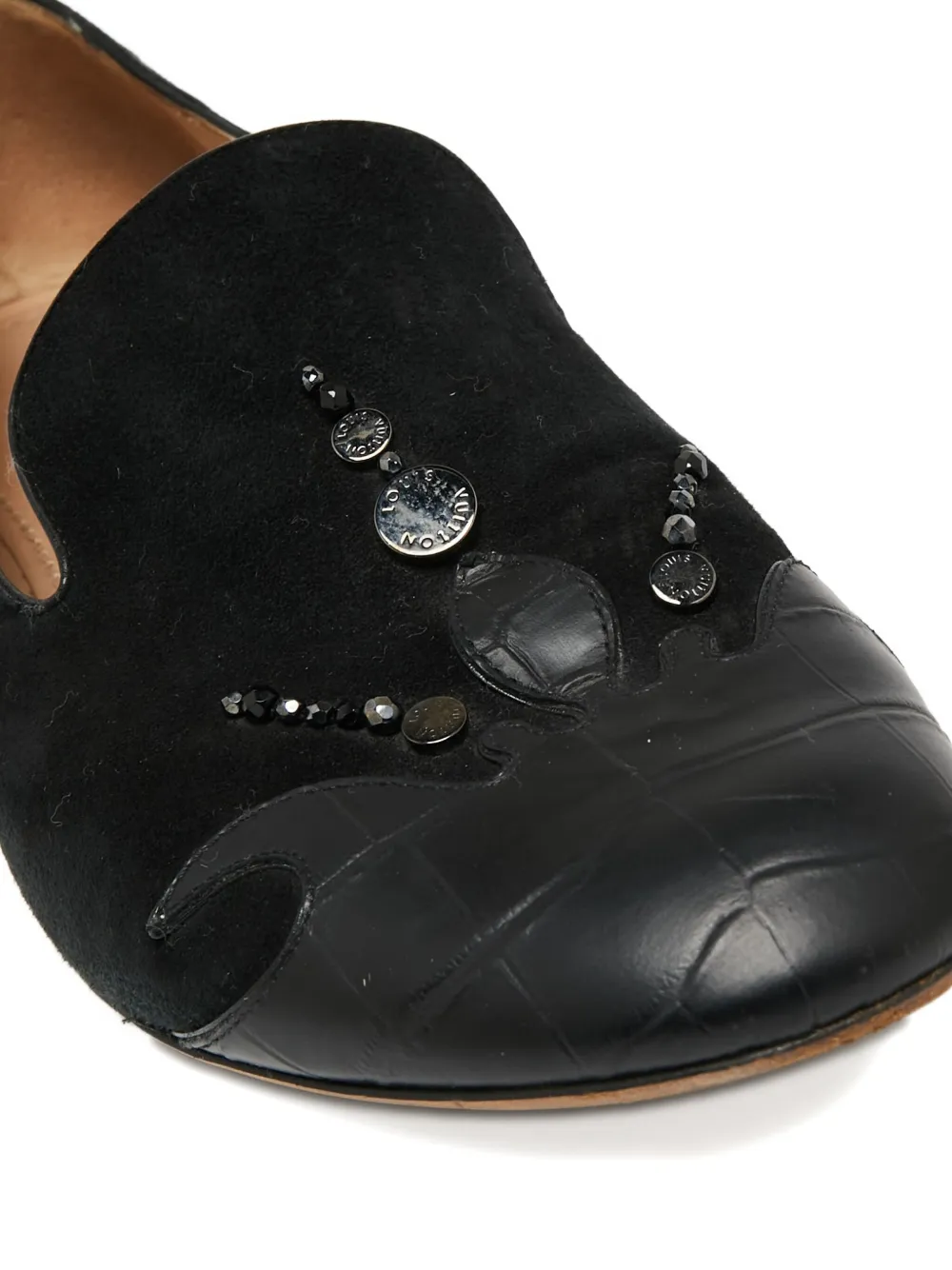 Pre-owned Louis Vuitton Embellished Suede Slippers In Black