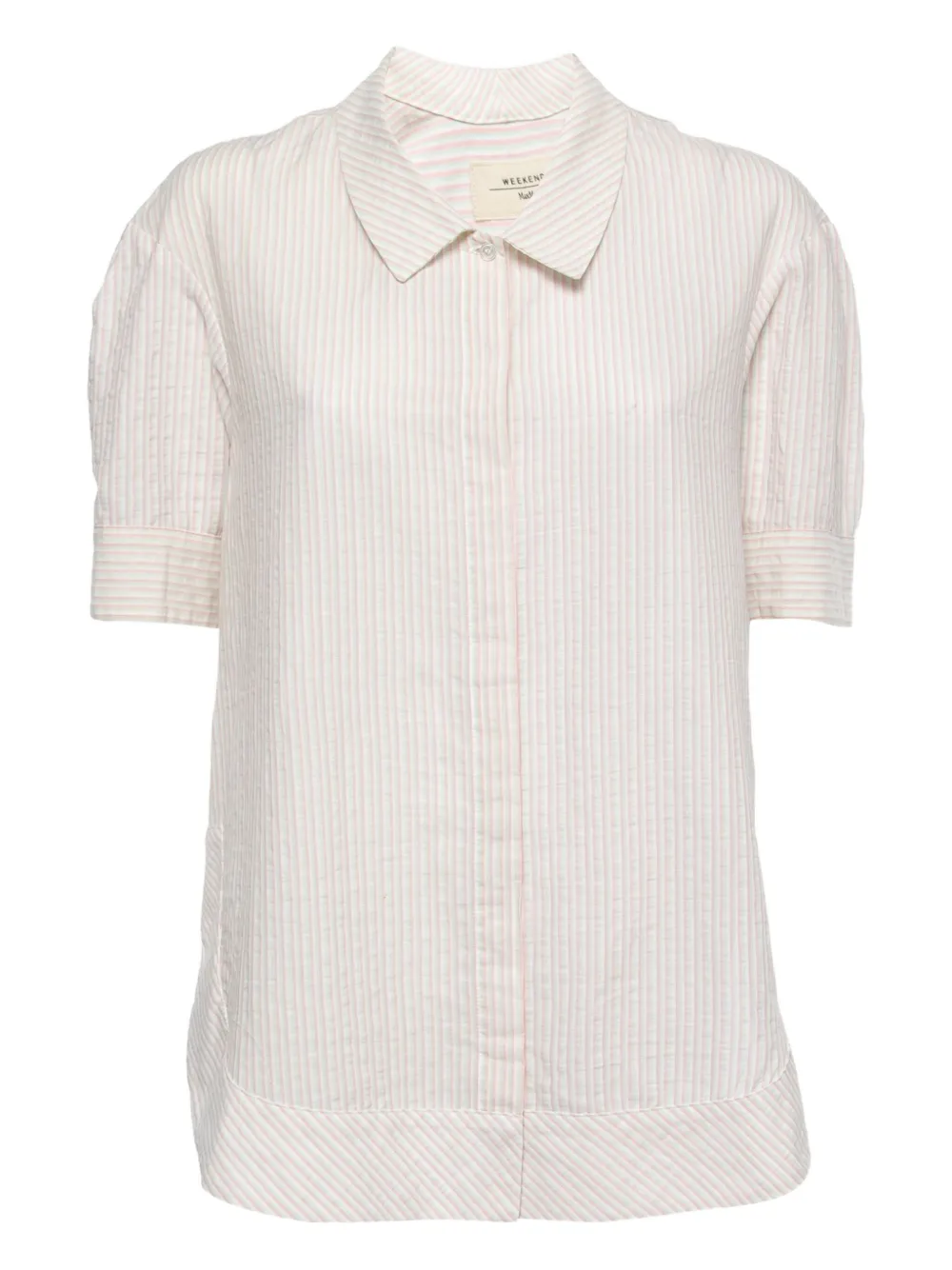 Pre-owned Weekend Max Mara Striped Puff-sleeve Shirt In White