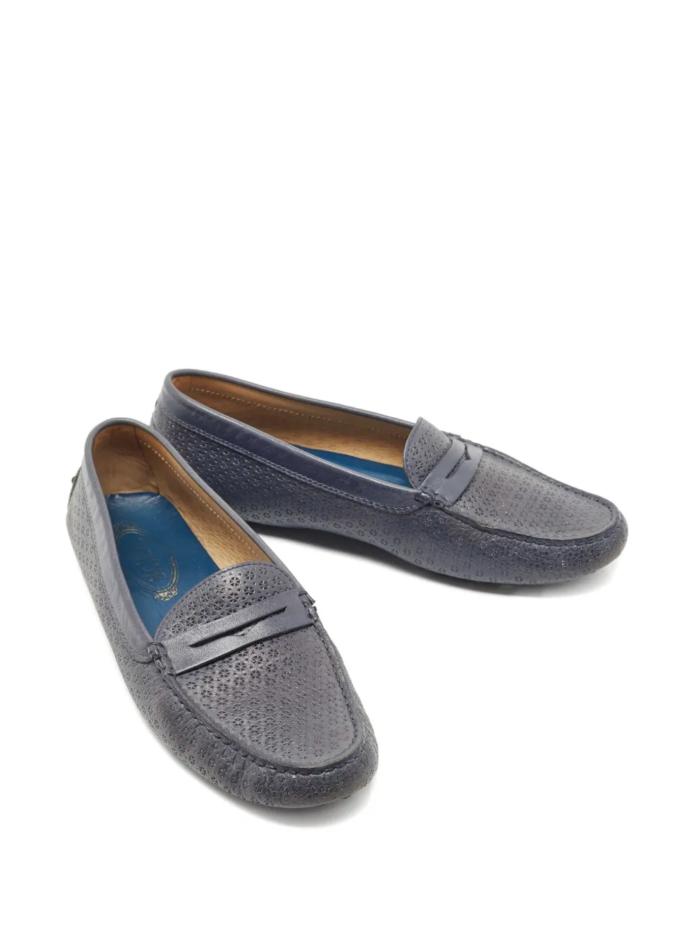Pre-owned Tod's Perforated Leather Loafers In Blue
