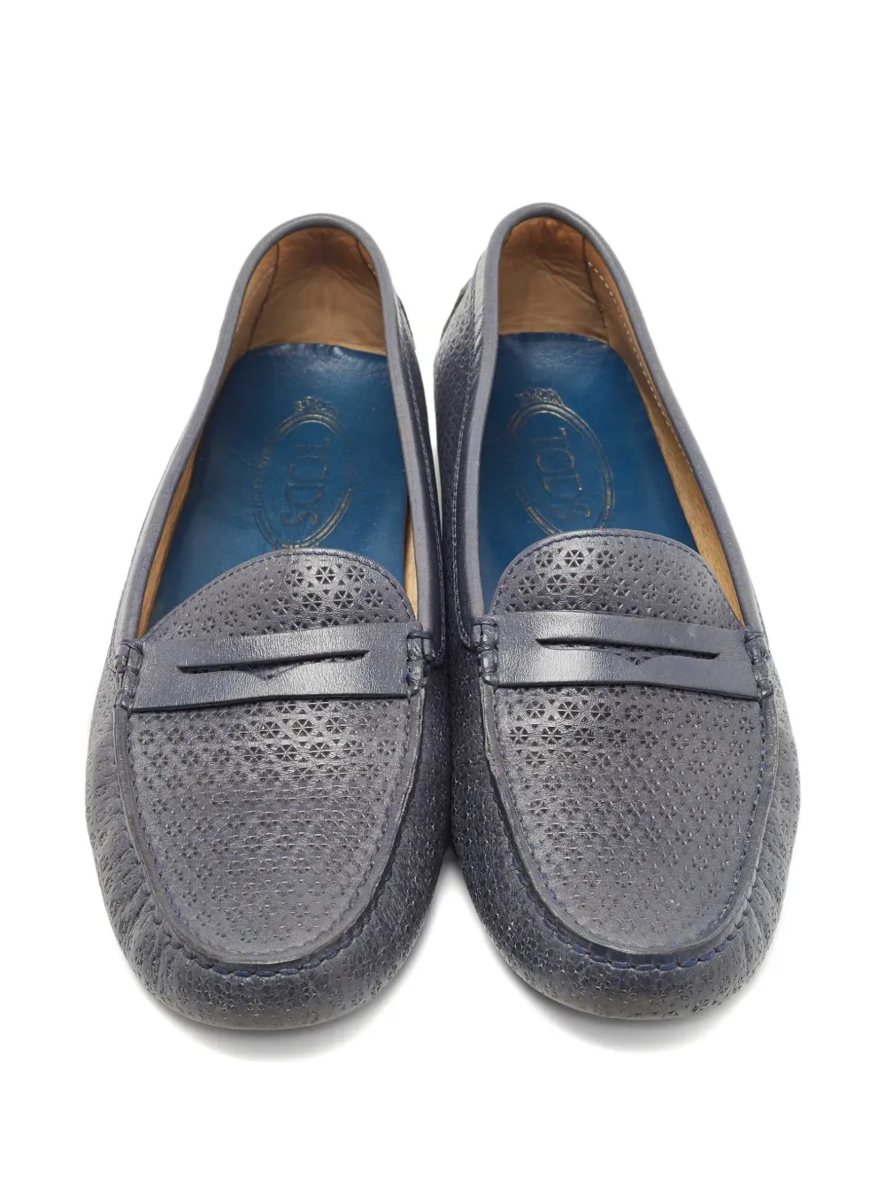 Pre-owned Tod's Perforated Leather Loafers In Blue