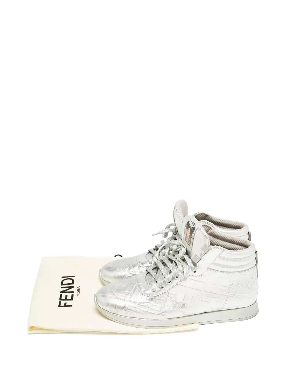 FENDI Pre-owned X Nicki Minaj Laminated-leather High-top Sneakers In Silver