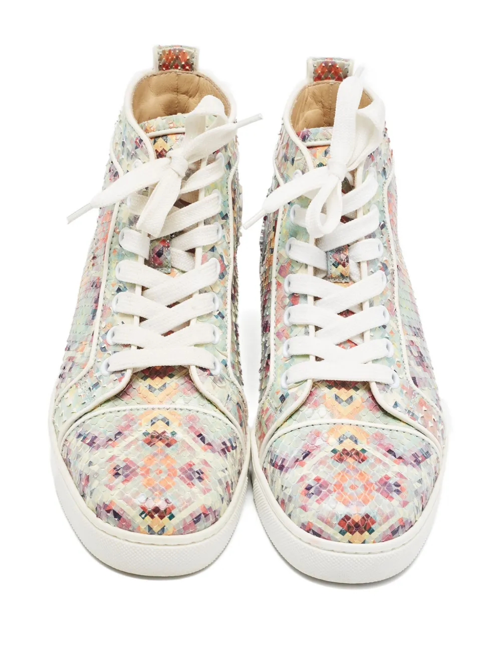 Christian Louboutin Pre-Owned Louis high-top sneakers met slangenpatroon - Wit