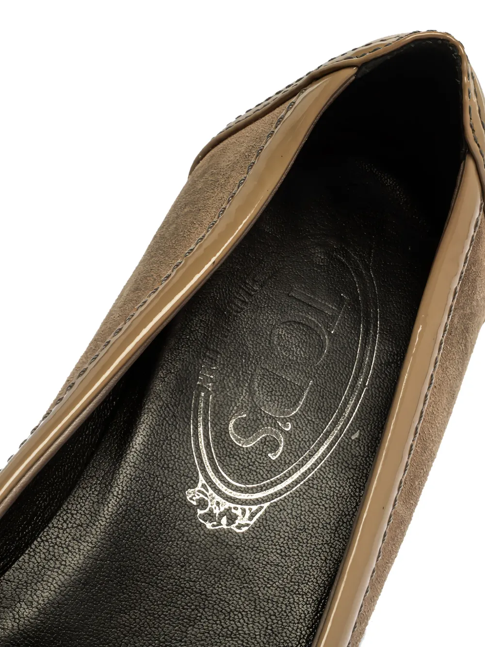 TOD'S VINTAGE Pre-owned Patent Leather Suede Bow Flats In Neutral