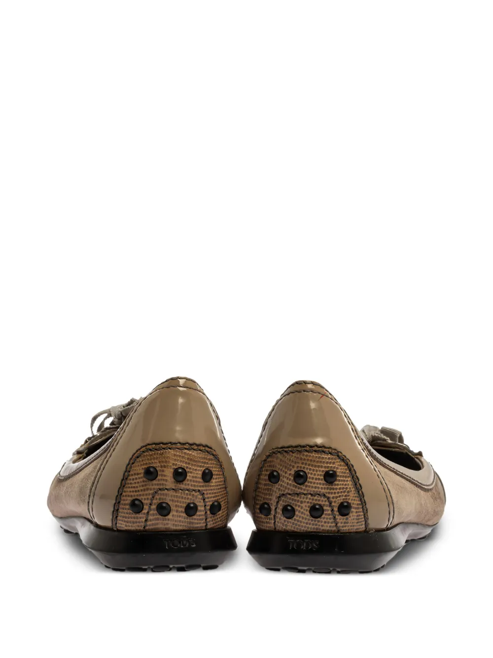 TOD'S VINTAGE Pre-owned Patent Leather Suede Bow Flats In Neutral