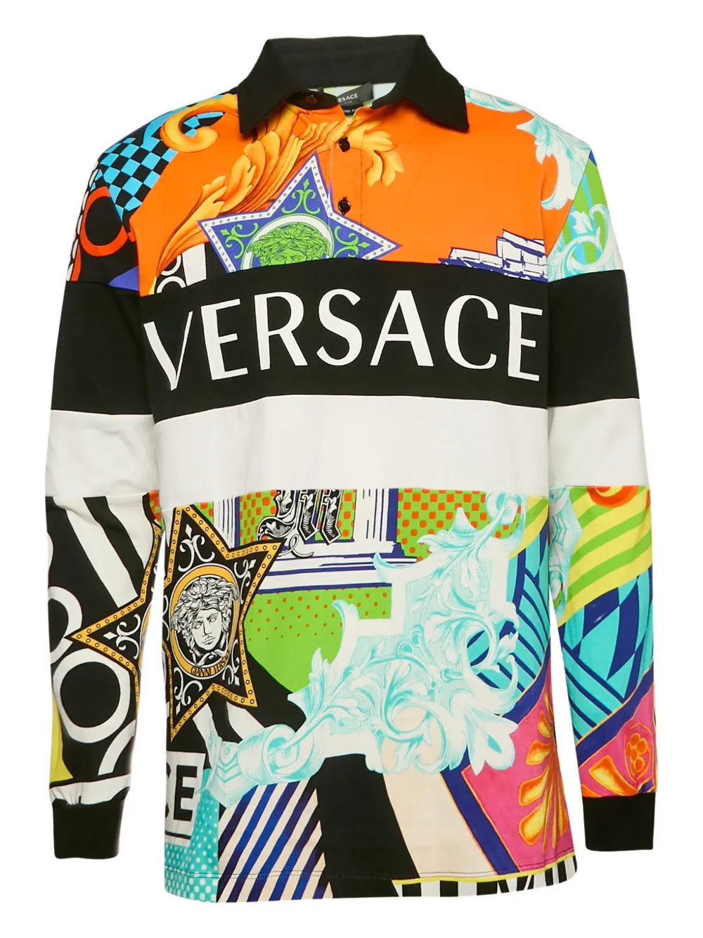 Versace Pre-Owned patchwork-print polo shirt | Orange | Image 1