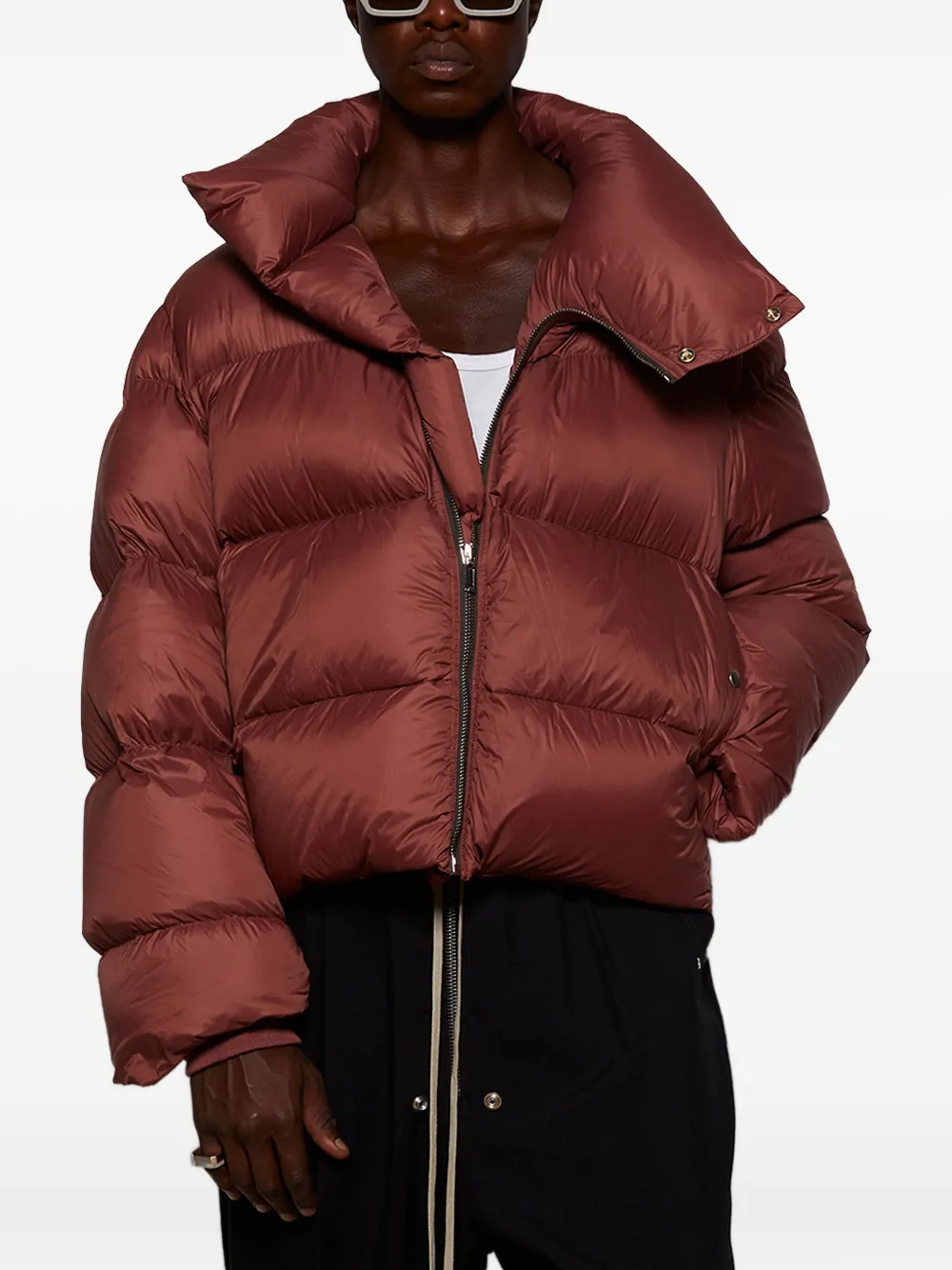 Rick Owens Asymmetric-zip Padded Jacket In Red