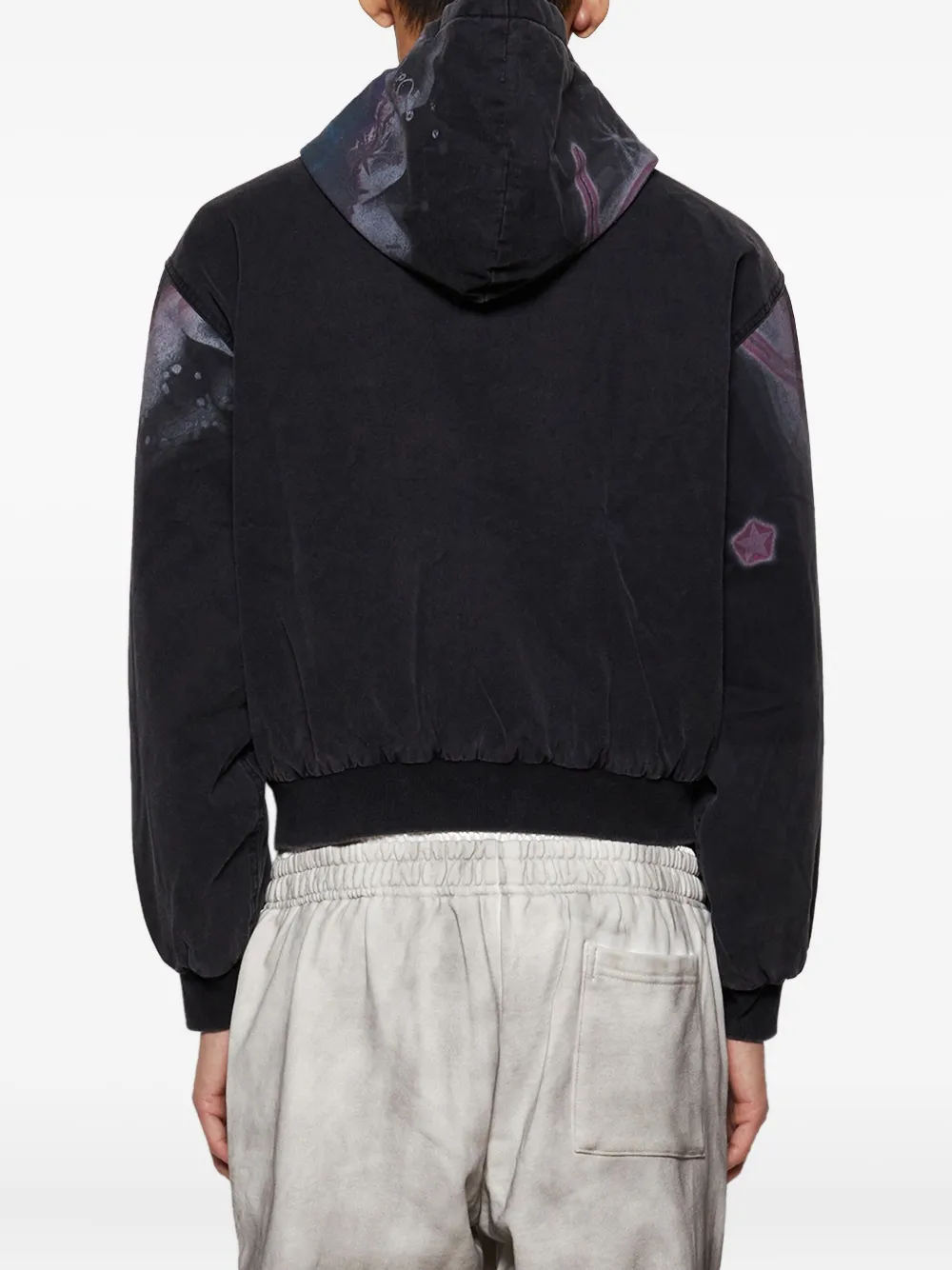 Praying Abstract-print Zip-up Hoodie In Black