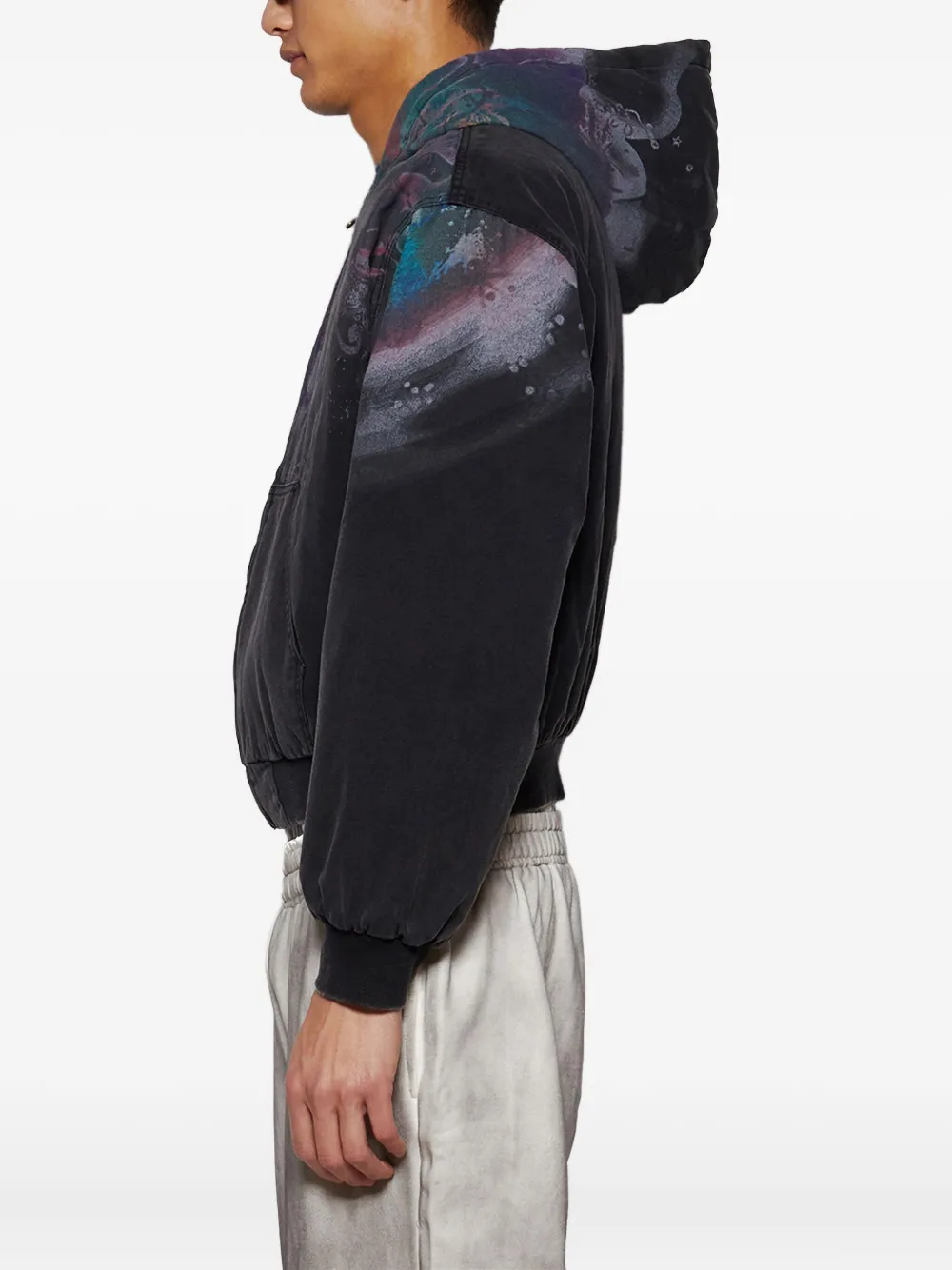 Praying Abstract-print Zip-up Hoodie In Black