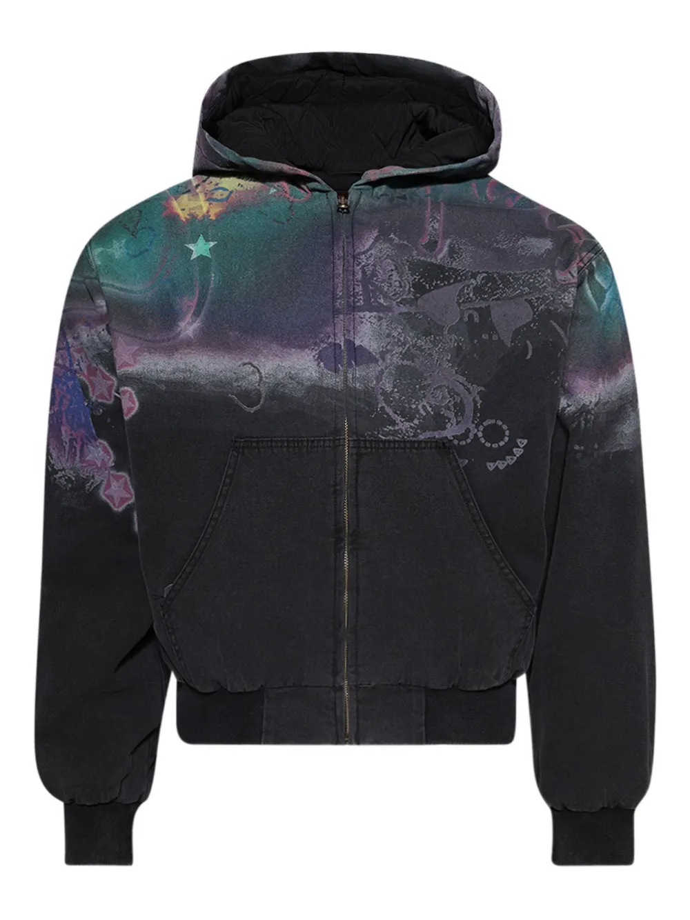 Praying abstract-print zip-up hoodie | Black | Image 1