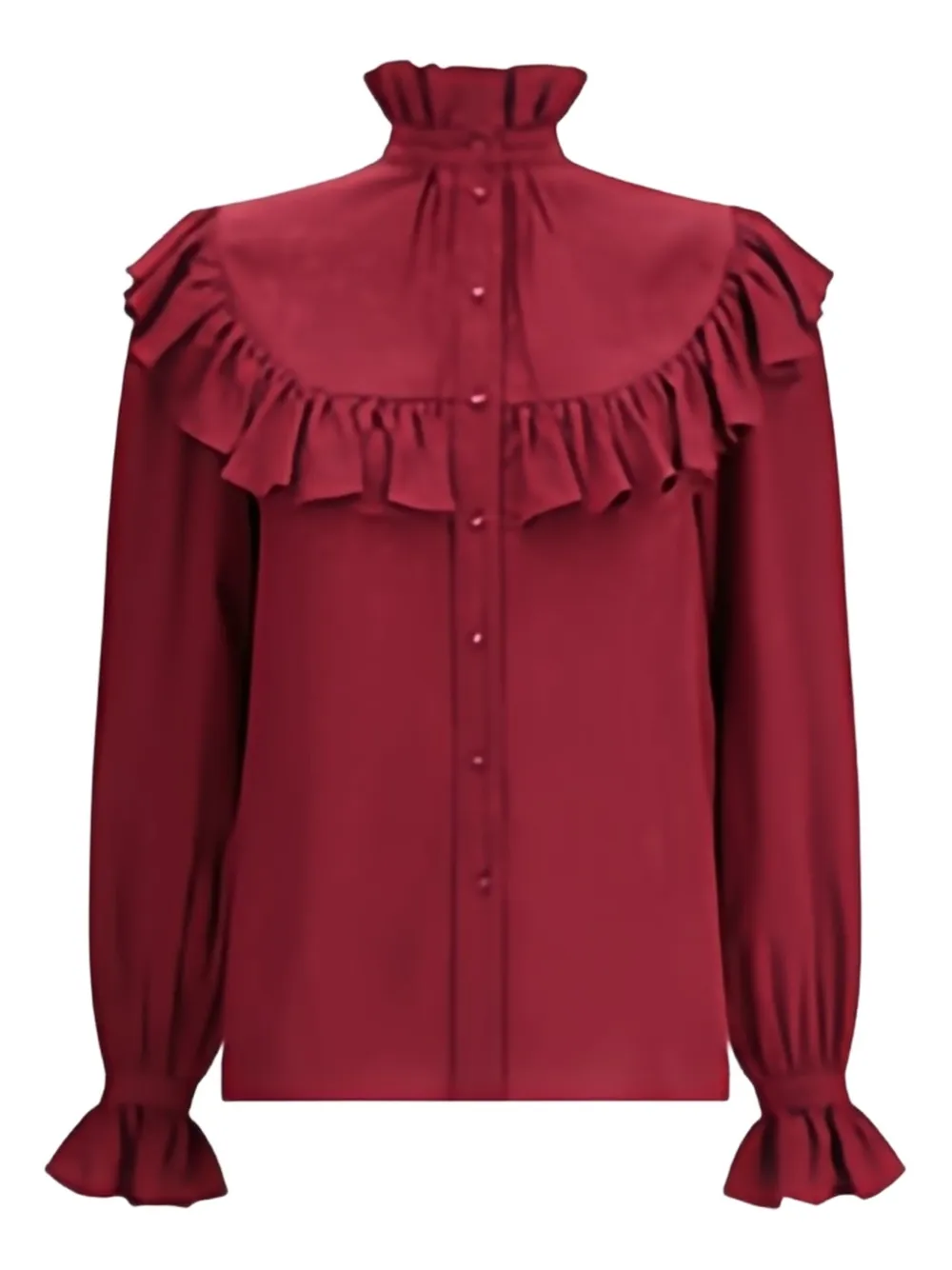 Saint Laurent Blouse met opstaande kraag en ruches Rood