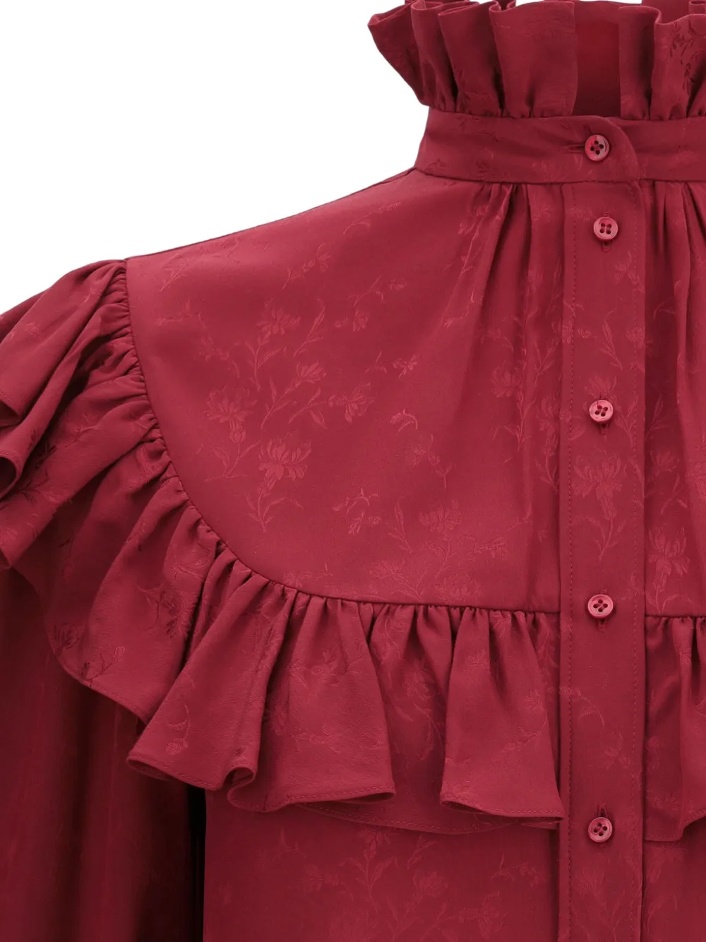 Saint Laurent Blouse met opstaande kraag en ruches Rood