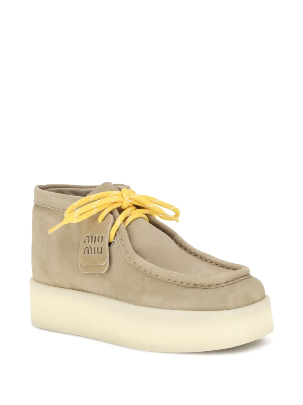 Miu Suède veterlaarzen met plateauzool Beige