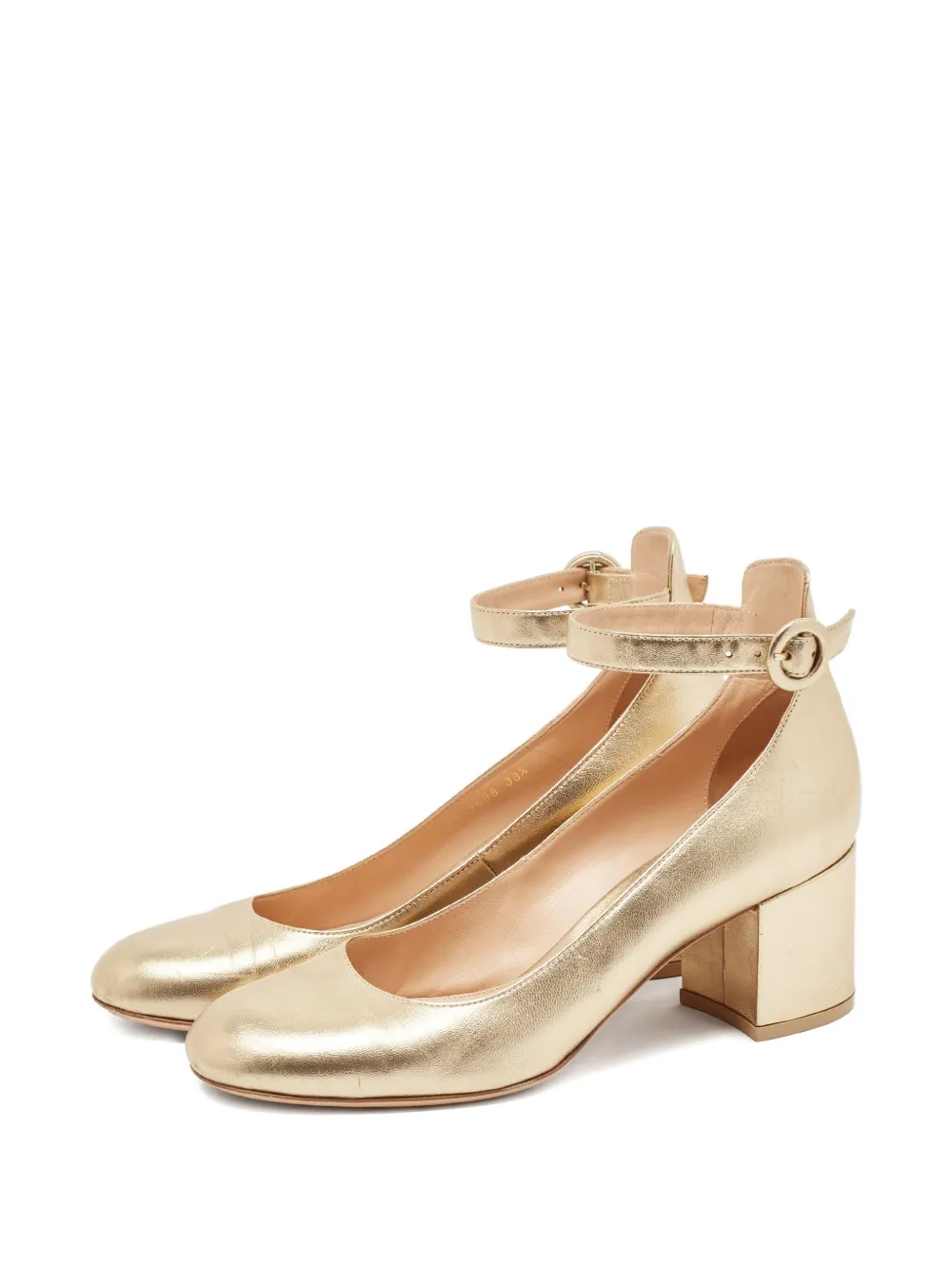 Gianvito Rossi 60 mm pumps met blokhak en enkelbandje - Goud