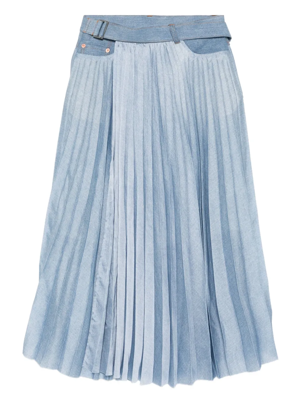 Sacai Geplooide denim midi-rok met ceintuur Blauw