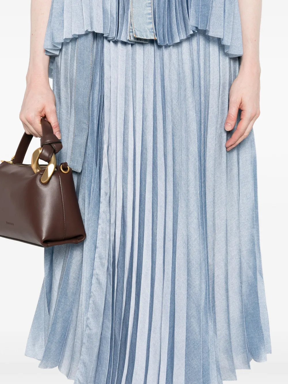 sacai Geplooide denim midi-rok met ceintuur Blauw