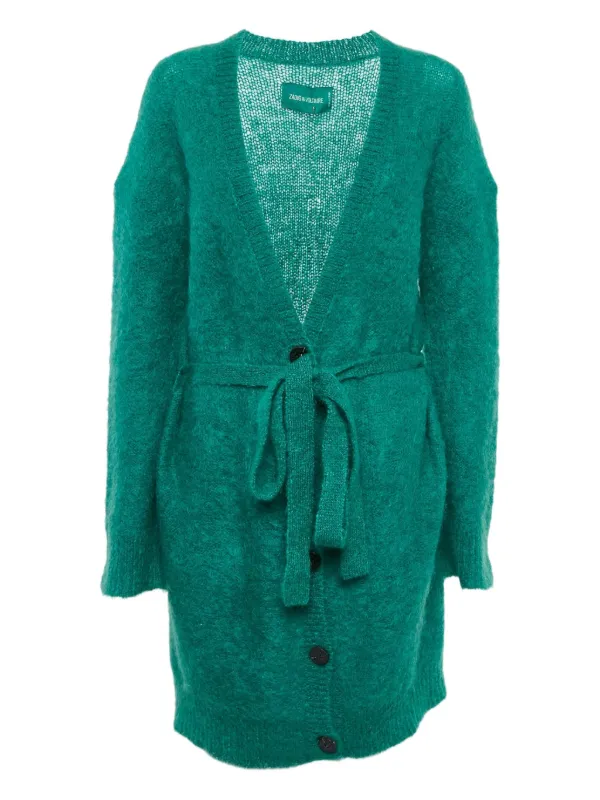 Zadig&Voltaire Romy Belted Mohair Long Cardigan Green