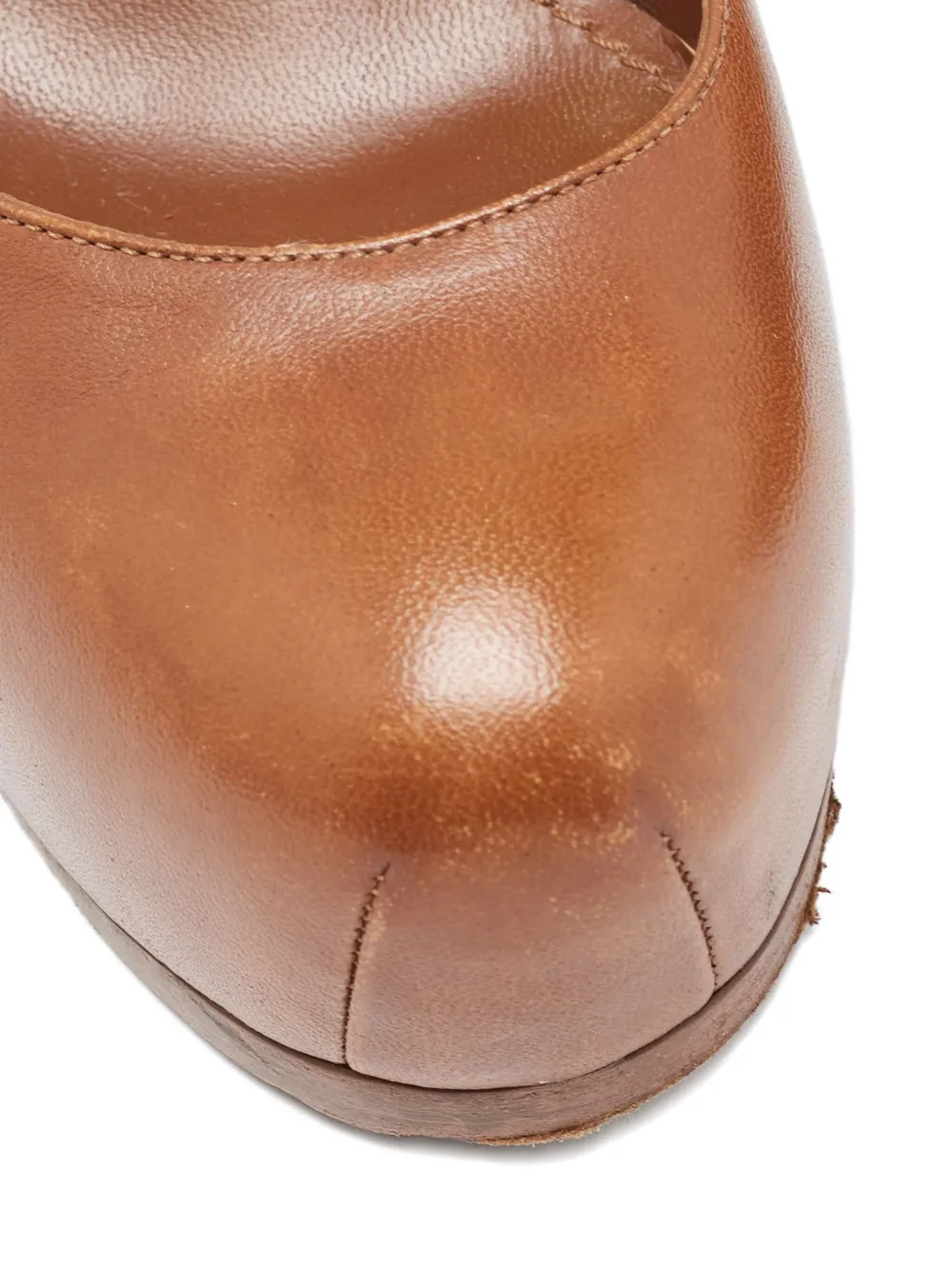 SAINT LAURENT Pre-owned 110mm Tribtoo Leather Heeled Pumps In Brown