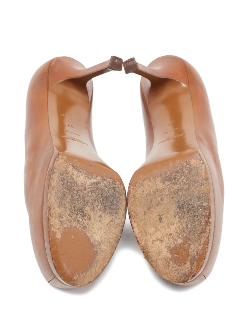 SAINT LAURENT Pre-owned 110mm Tribtoo Leather Heeled Pumps In Brown