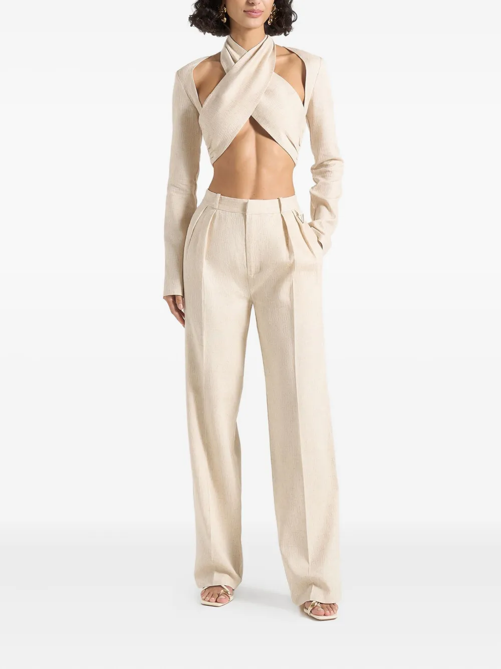 Manière De Voir Julie twin-pleat linen trousers - Beige