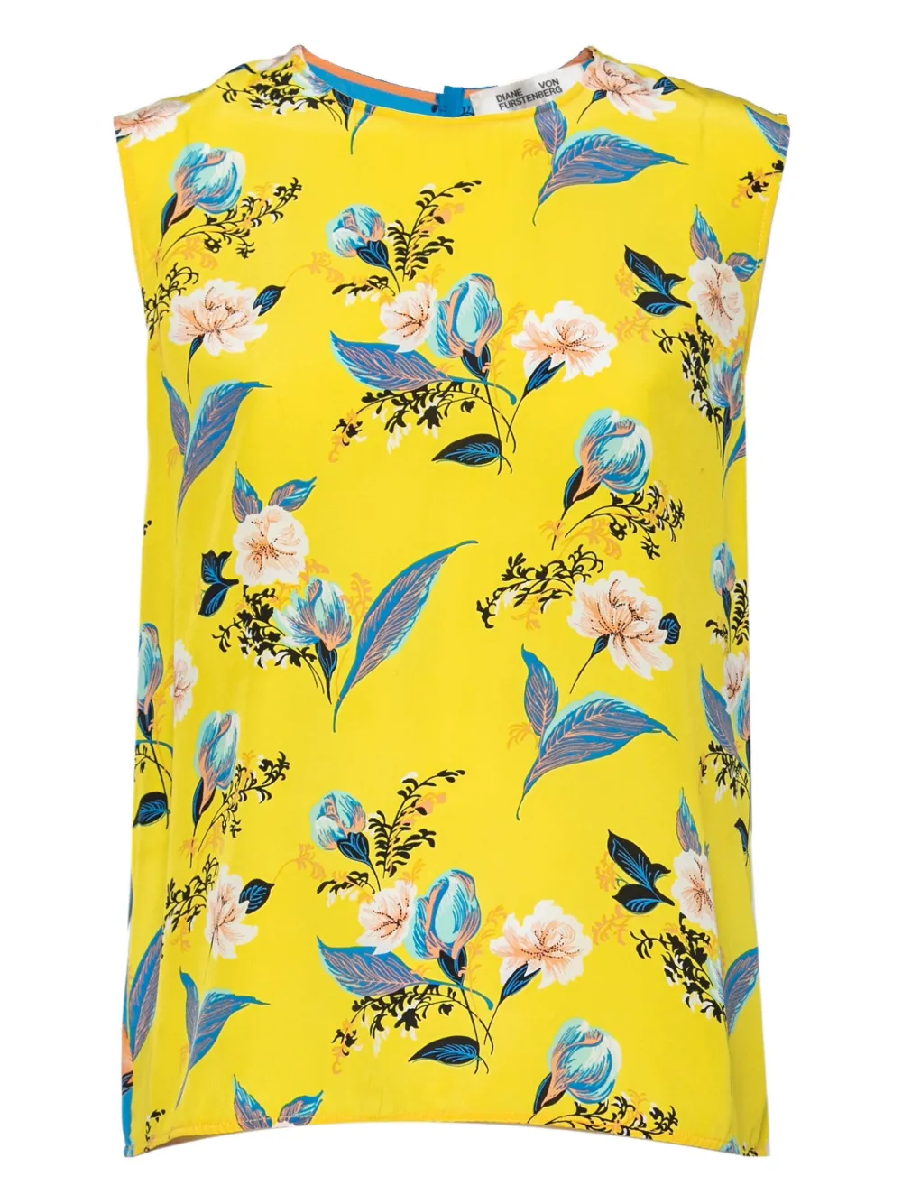 Pre-owned Diane Von Furstenberg Vintage 2024 Floral-print Sleeveless Top In Yellow