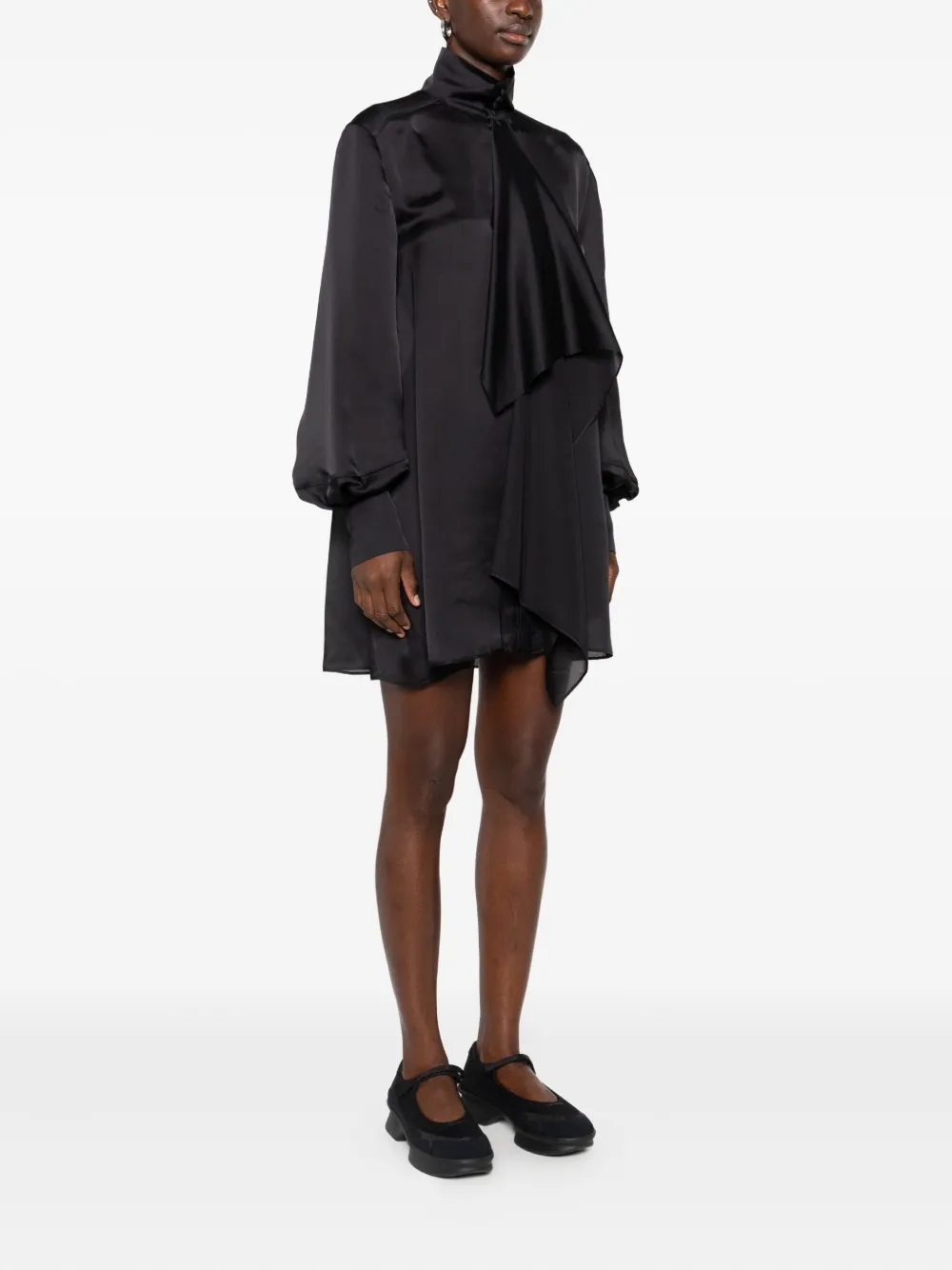 sacai Gedrapeerde mini-jurk met hoge hals Zwart
