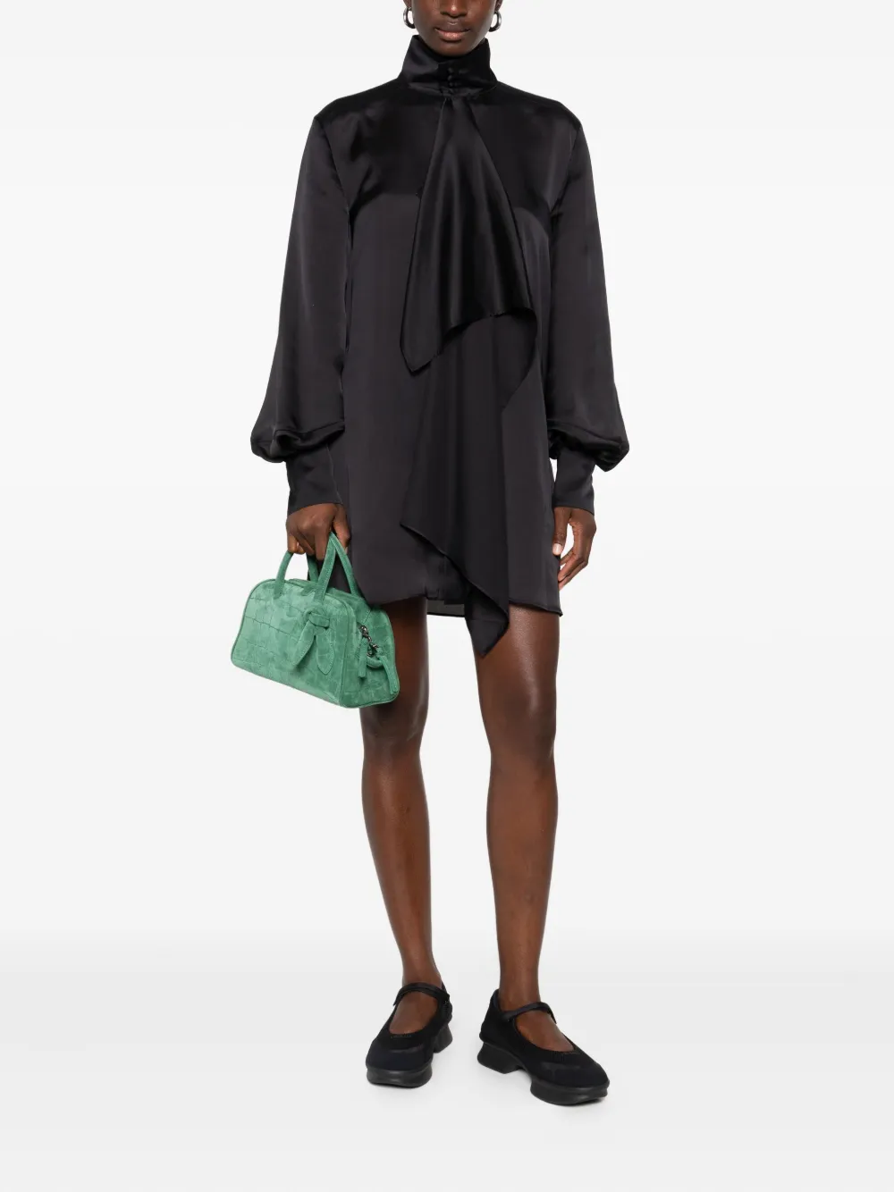 Sacai Gedrapeerde mini-jurk met hoge hals - Zwart