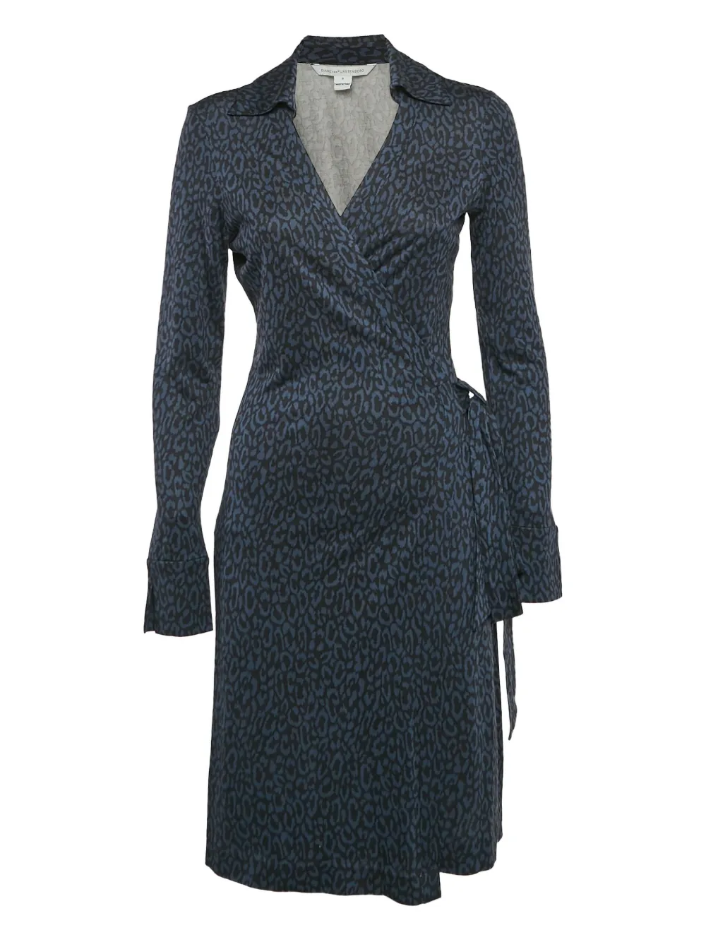 Pre-owned Diane Von Furstenberg Vintage Leopard-print Midi Dress In Blue
