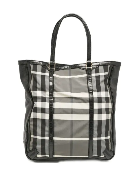 Burberry Pre-Owned leather-trim plaid tote bag
