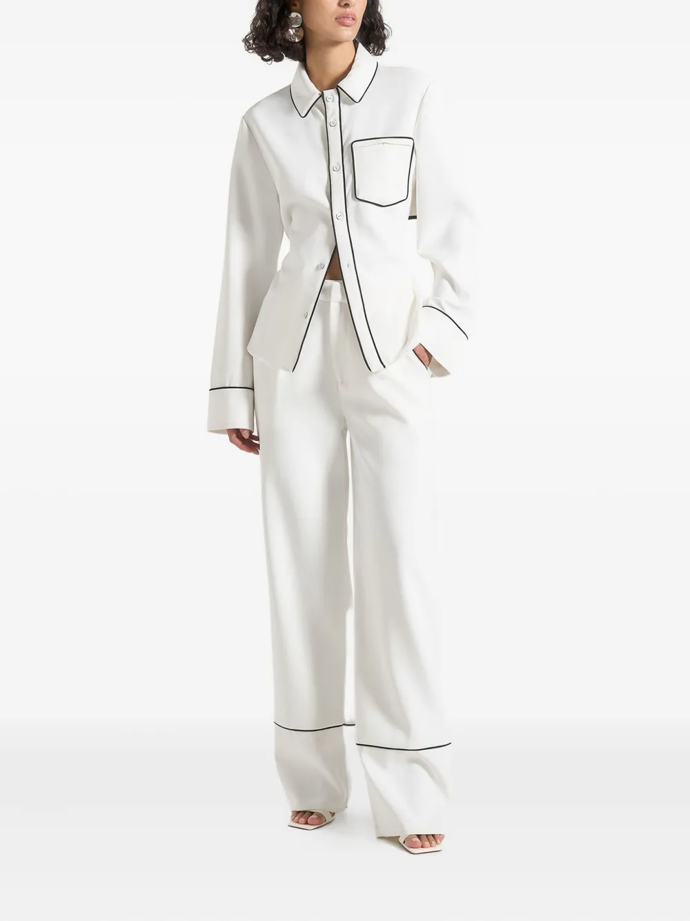 Manière De Voir contrast piped tie-back shirt - Wit