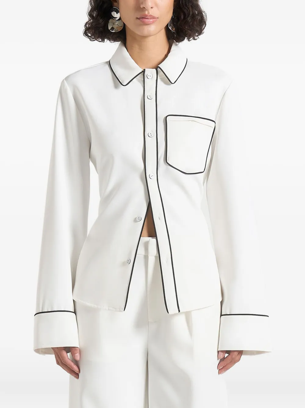 contrast piped tie-back shirt
