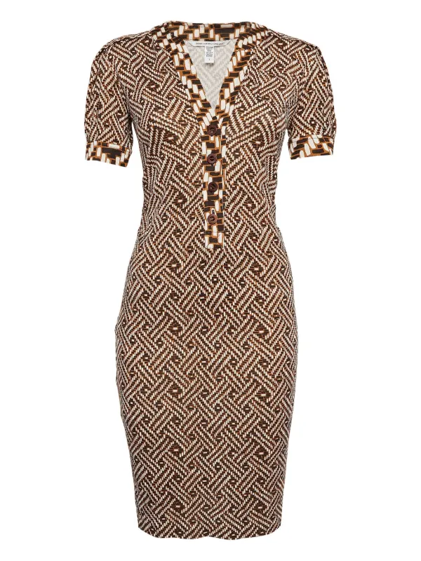 Diane Von Furstenberg Geometric-print Silk Mini Dress - Brown