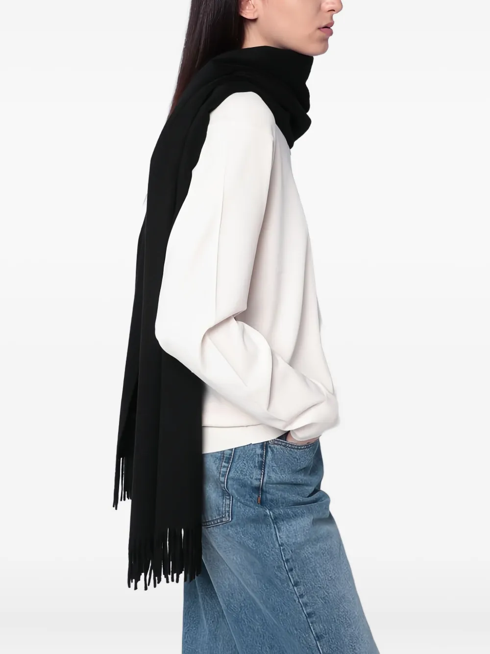 Max Mara Fringed Cashmere Scarf In Black