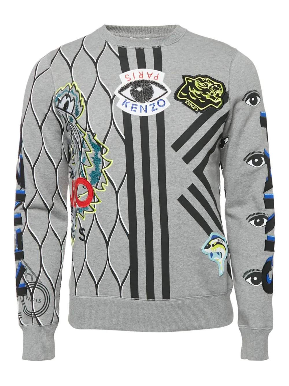Pre-owned Kenzo 2023 Appliqué Netting Sweatshirt In Gray