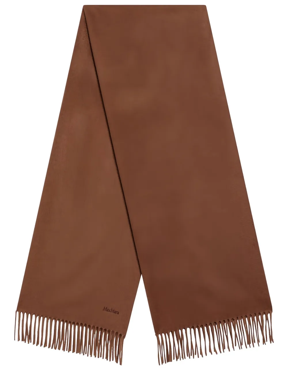 Max Mara Sjaal met geborduurd logo en franje - Bruin