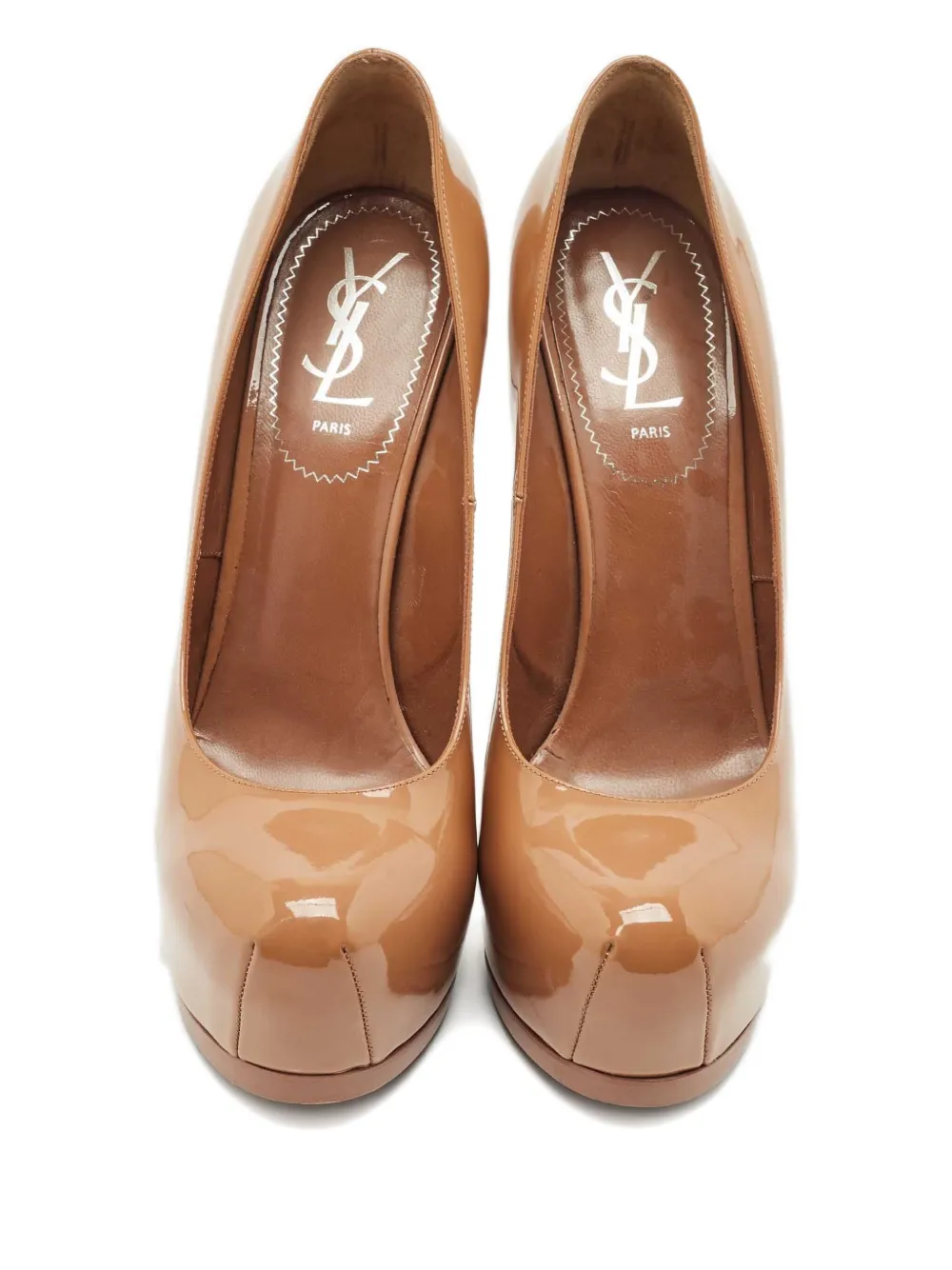 Pre-owned Saint Laurent 150mm Patent-leather Platform Pumps In Neutral