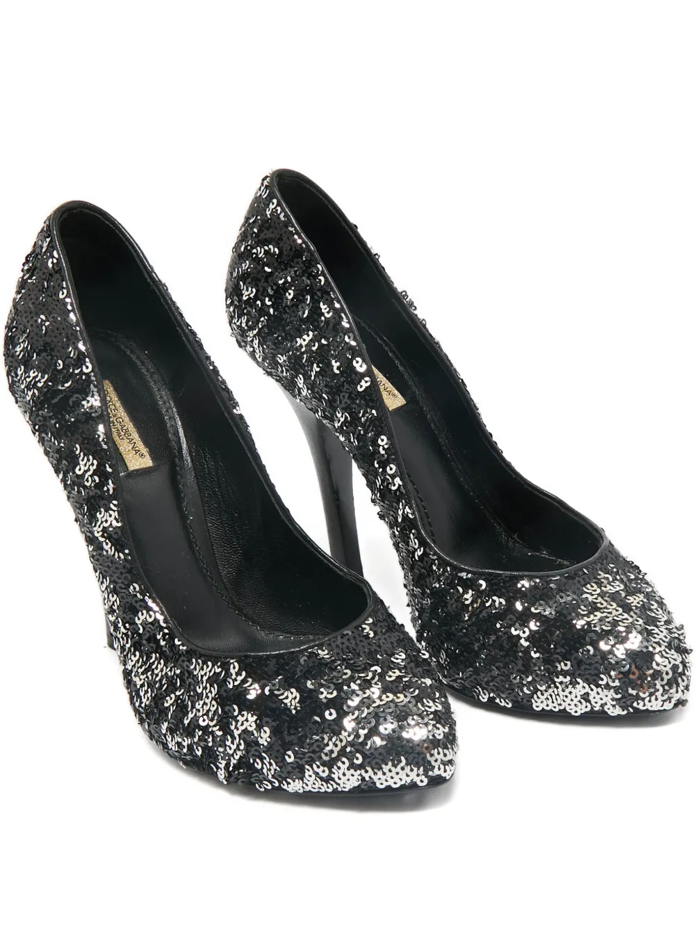 Pre-owned Dolce & Gabbana 125mm Sequins-embelished Round-toe Heeled Pumps In Black
