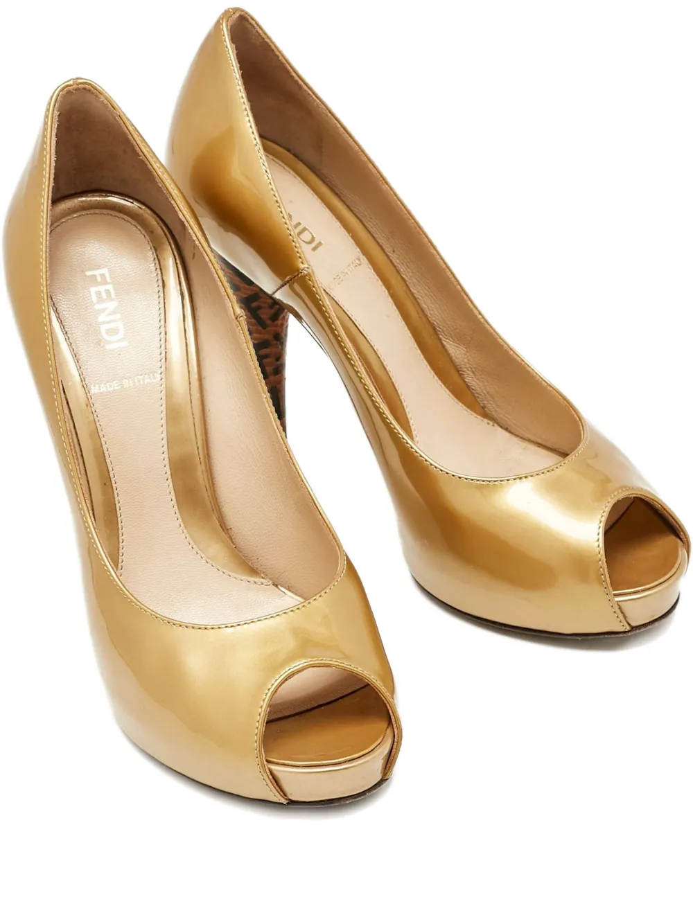 Pre-owned Fendi 2024 95mm Patent-leather Platform Pumps In Gold