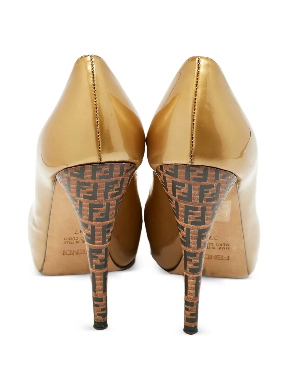 Fendi Pre-Owned 2024 95 mm lakleren pumps met plateauzool - Goud