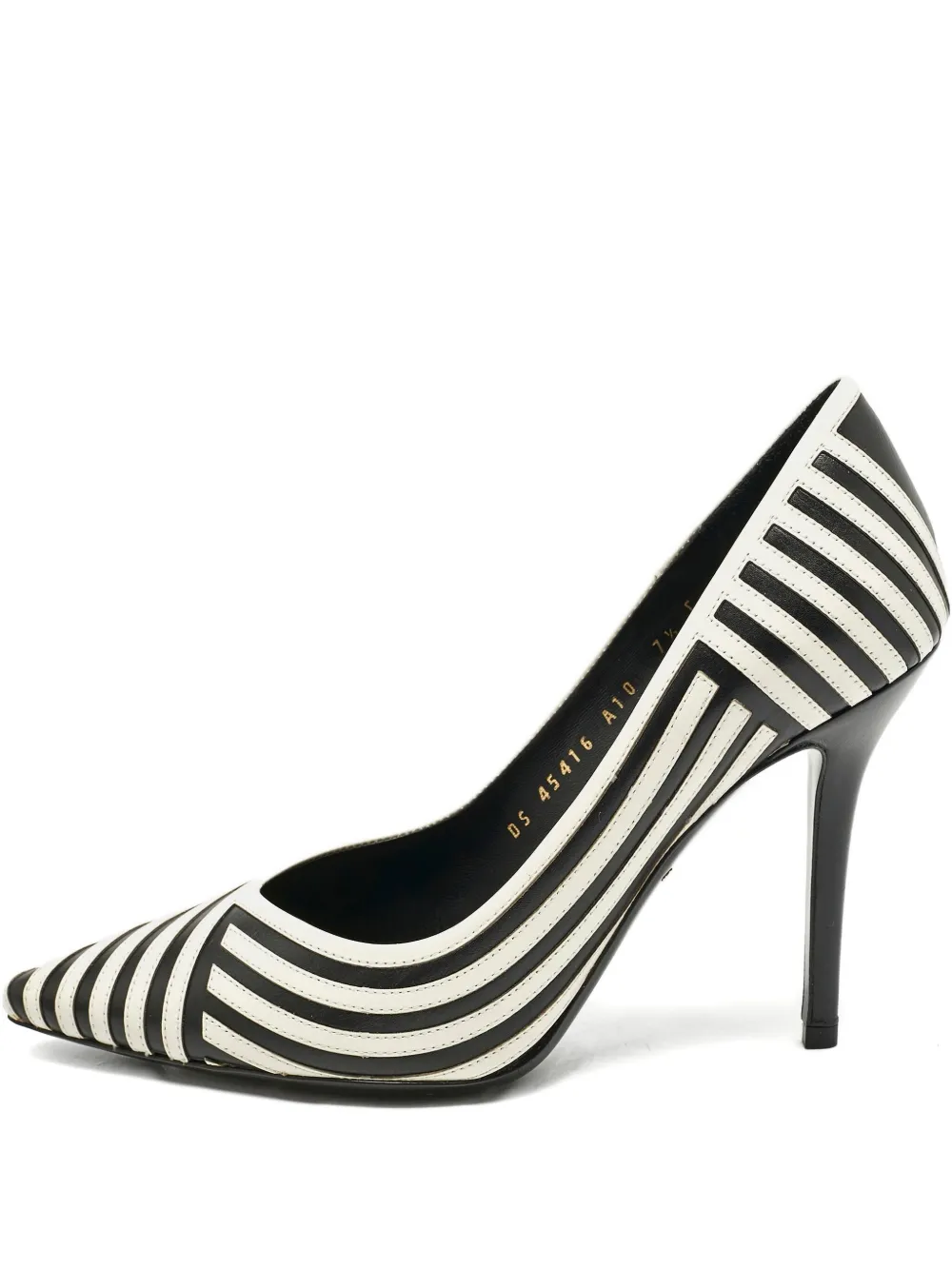 Pre-owned Ferragamo 105mm Susi Graph Striped Leather Pumps In Black